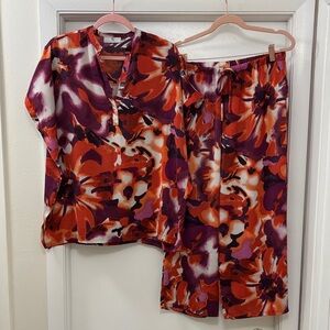 Natori Red and Purple Floral Pajama Set size S